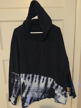 ZELOS Black and White Tie-Dye Hooded Pullover